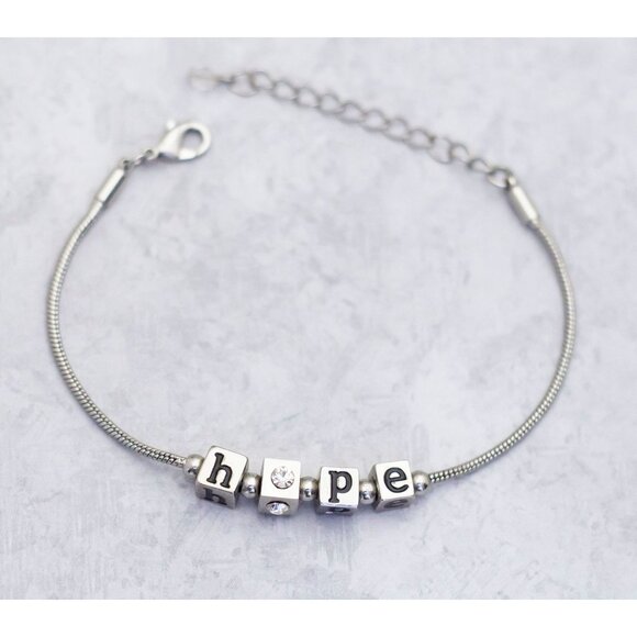 8 inch, Vintage Silver Tone Hope Minimalist Friendship Bracelet - CT1 - Picture 1 of 3
